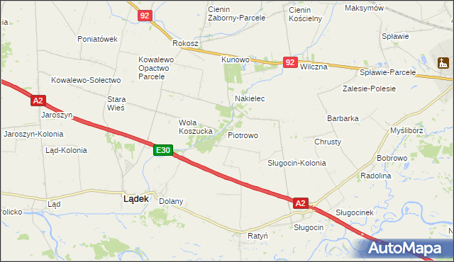 mapa Piotrowo gmina Lądek, Piotrowo gmina Lądek na mapie Targeo