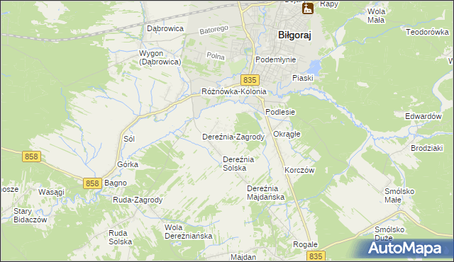 mapa Podlesie gmina Biłgoraj, Podlesie gmina Biłgoraj na mapie Targeo