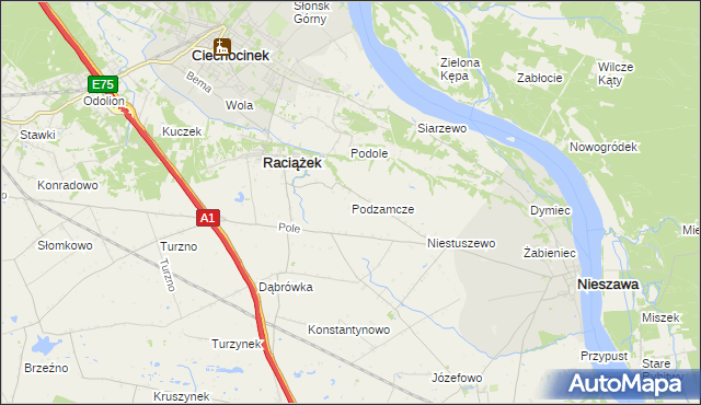 mapa Podzamcze gmina Raciążek, Podzamcze gmina Raciążek na mapie Targeo