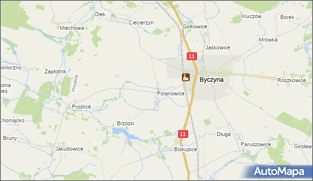 mapa Polanowice gmina Byczyna, Polanowice gmina Byczyna na mapie Targeo