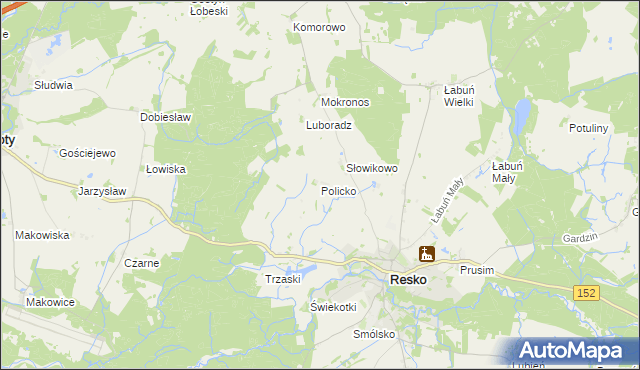 mapa Policko gmina Resko, Policko gmina Resko na mapie Targeo