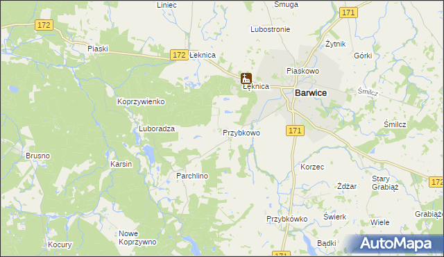 mapa Przybkowo gmina Barwice, Przybkowo gmina Barwice na mapie Targeo