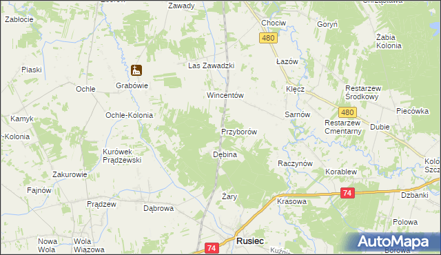 mapa Przyborów gmina Widawa, Przyborów gmina Widawa na mapie Targeo