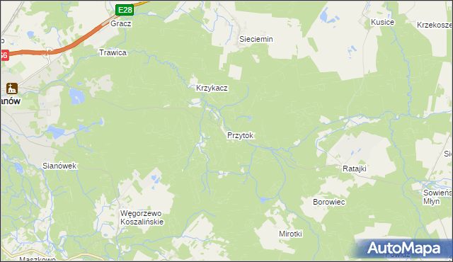 mapa Przytok gmina Sianów, Przytok gmina Sianów na mapie Targeo