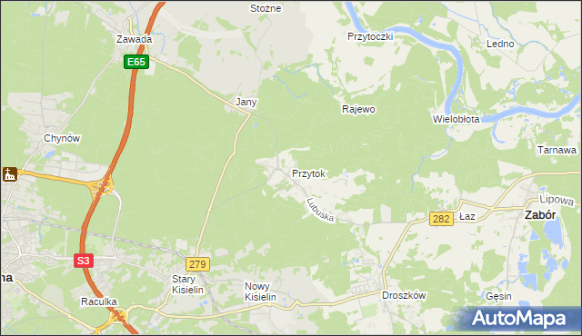 mapa Przytok gmina Zabór, Przytok gmina Zabór na mapie Targeo
