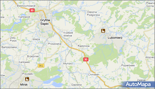 mapa Radoniów, Radoniów na mapie Targeo