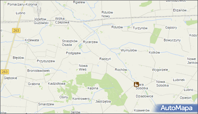 mapa Radzyń gmina Grabów, Radzyń gmina Grabów na mapie Targeo