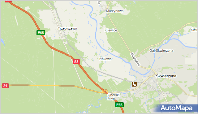 mapa Rakowo gmina Skwierzyna, Rakowo gmina Skwierzyna na mapie Targeo