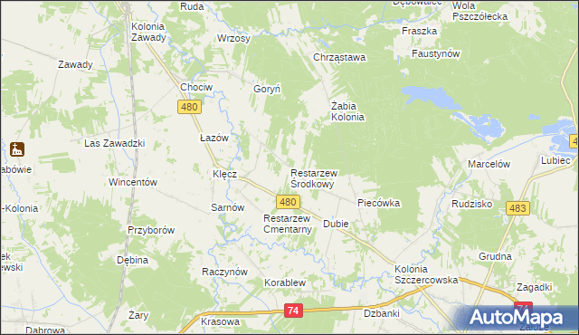 mapa Restarzew Środkowy, Restarzew Środkowy na mapie Targeo