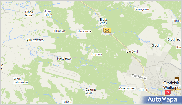 mapa Rojewo gmina Grodzisk Wielkopolski, Rojewo gmina Grodzisk Wielkopolski na mapie Targeo