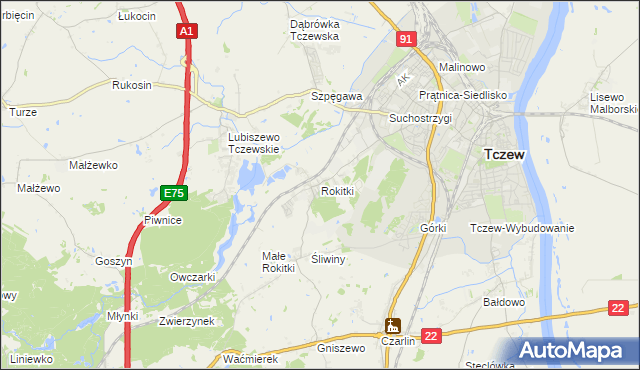 mapa Rokitki gmina Tczew, Rokitki gmina Tczew na mapie Targeo