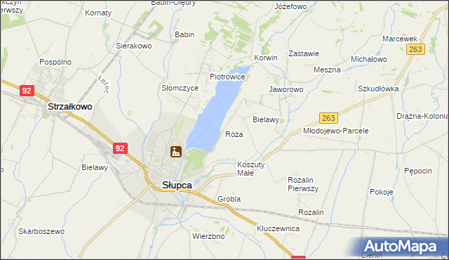 mapa Róża gmina Słupca, Róża gmina Słupca na mapie Targeo