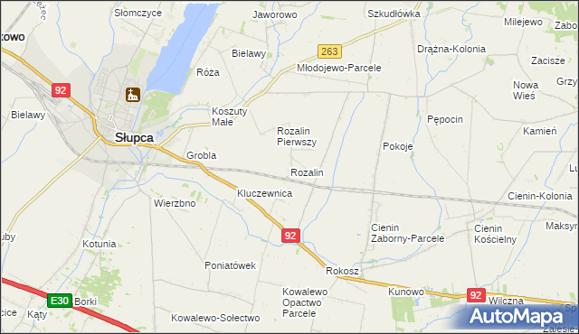 mapa Rozalin gmina Słupca, Rozalin gmina Słupca na mapie Targeo