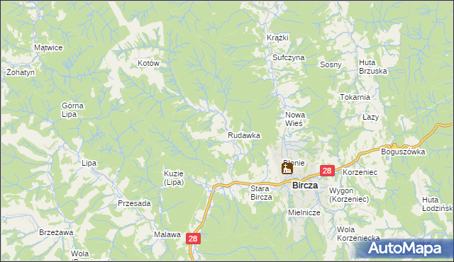 mapa Rudawka gmina Bircza, Rudawka gmina Bircza na mapie Targeo