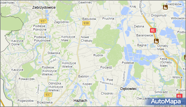 mapa Rudnik gmina Hażlach, Rudnik gmina Hażlach na mapie Targeo