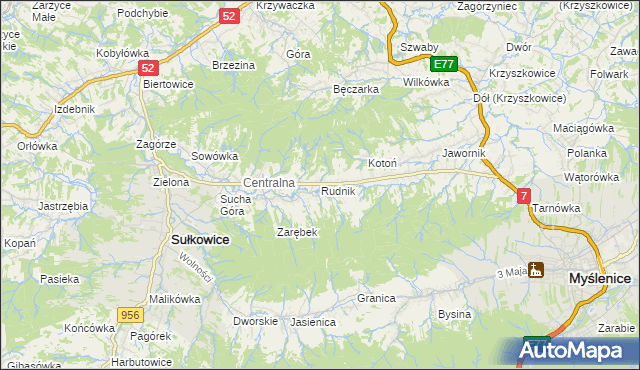 mapa Rudnik gmina Sułkowice, Rudnik gmina Sułkowice na mapie Targeo