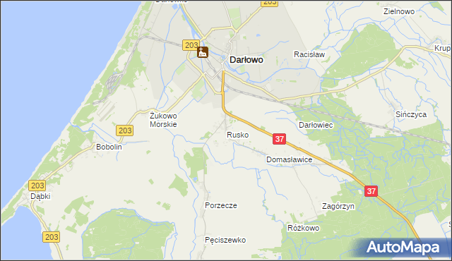 mapa Rusko gmina Darłowo, Rusko gmina Darłowo na mapie Targeo