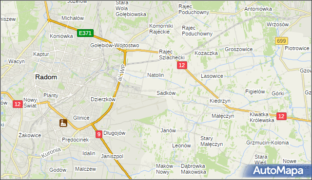 mapa Sadków gmina Jedlnia-Letnisko, Sadków gmina Jedlnia-Letnisko na mapie Targeo