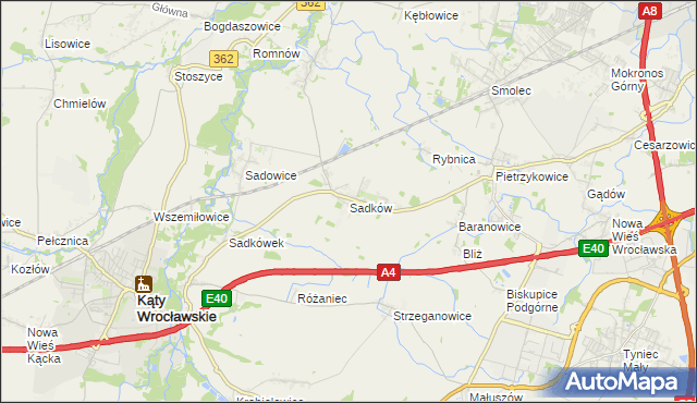 mapa Sadków gmina Kąty Wrocławskie, Sadków gmina Kąty Wrocławskie na mapie Targeo