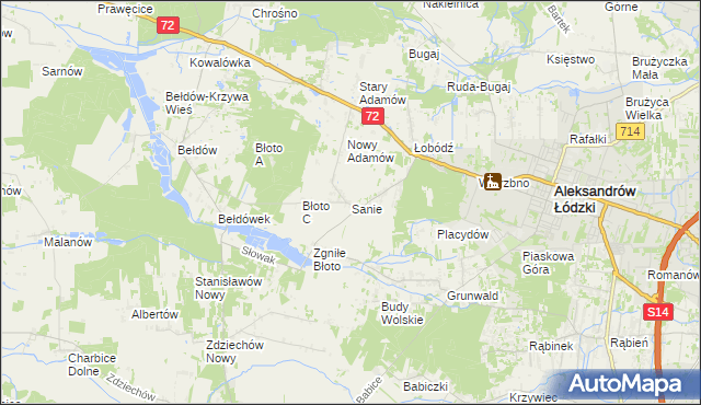 mapa Sanie gmina Aleksandrów Łódzki, Sanie gmina Aleksandrów Łódzki na mapie Targeo