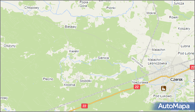 mapa Sienica gmina Czersk, Sienica gmina Czersk na mapie Targeo