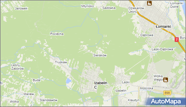 mapa Sieraków gmina Izabelin, Sieraków gmina Izabelin na mapie Targeo