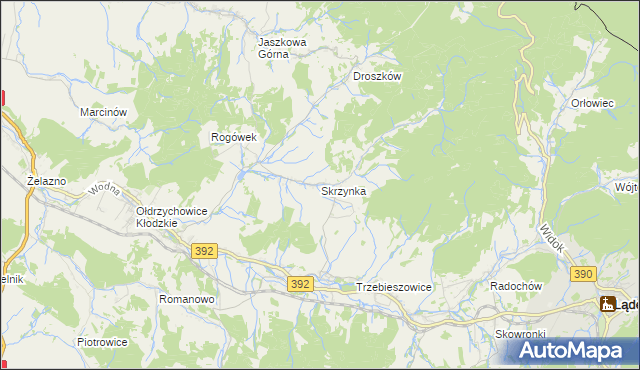 mapa Skrzynka gmina Lądek-Zdrój, Skrzynka gmina Lądek-Zdrój na mapie Targeo