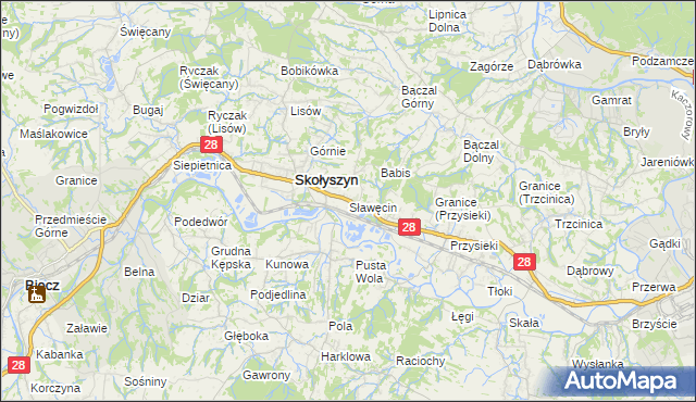 mapa Sławęcin gmina Skołyszyn, Sławęcin gmina Skołyszyn na mapie Targeo