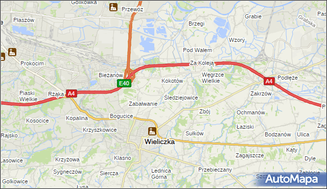 mapa Śledziejowice, Śledziejowice na mapie Targeo