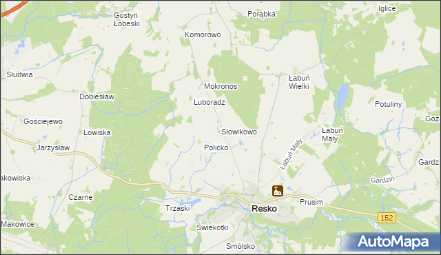 mapa Słowikowo gmina Resko, Słowikowo gmina Resko na mapie Targeo