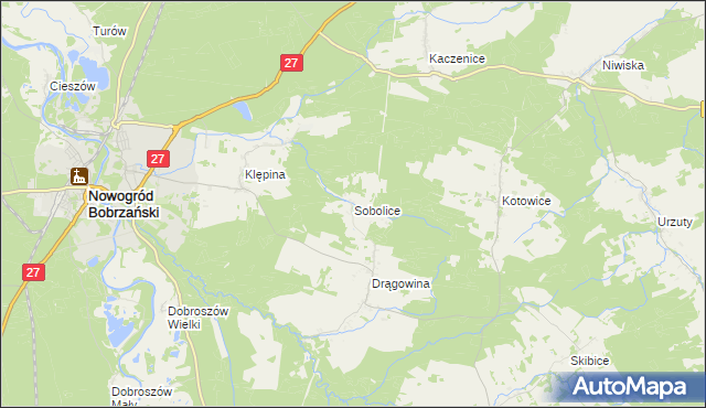 mapa Sobolice gmina Nowogród Bobrzański, Sobolice gmina Nowogród Bobrzański na mapie Targeo
