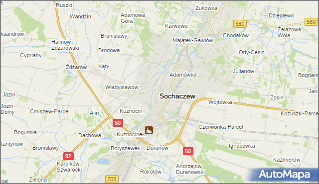 mapa Sochaczew, Sochaczew na mapie Targeo