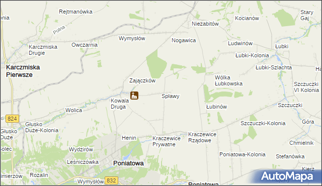 mapa Spławy gmina Poniatowa, Spławy gmina Poniatowa na mapie Targeo