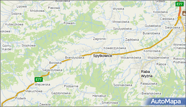 mapa Spytkowice powiat nowotarski, Spytkowice powiat nowotarski na mapie Targeo