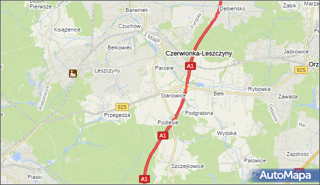 mapa Stanowice gmina Czerwionka-Leszczyny, Stanowice gmina Czerwionka-Leszczyny na mapie Targeo