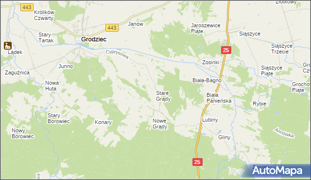 mapa Stare Grądy gmina Grodziec, Stare Grądy gmina Grodziec na mapie Targeo