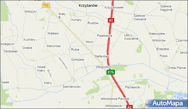 mapa Stefanów gmina Krzyżanów, Stefanów gmina Krzyżanów na mapie Targeo