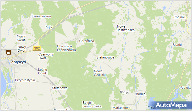 mapa Stefanowice gmina Zbąszyń, Stefanowice gmina Zbąszyń na mapie Targeo