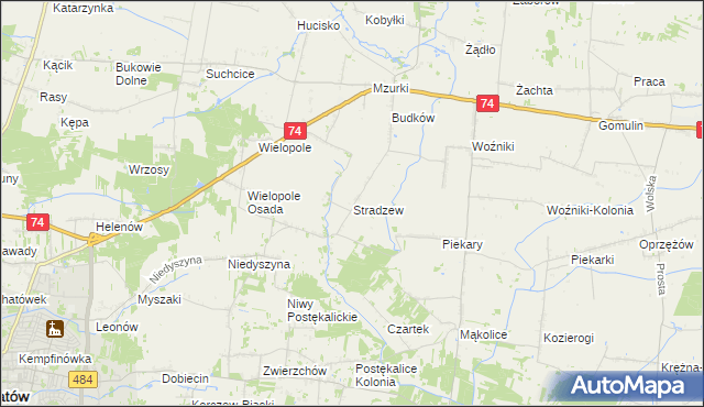 mapa Stradzew gmina Wola Krzysztoporska, Stradzew gmina Wola Krzysztoporska na mapie Targeo