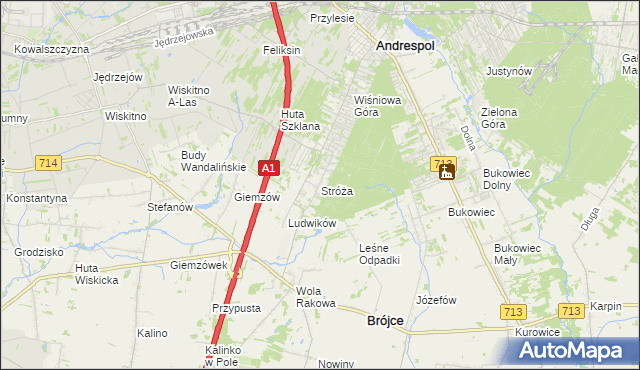mapa Stróża gmina Andrespol, Stróża gmina Andrespol na mapie Targeo
