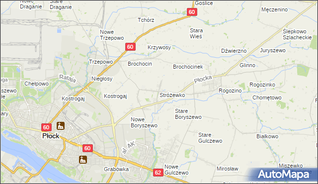 mapa Stróżewko gmina Radzanowo, Stróżewko gmina Radzanowo na mapie Targeo