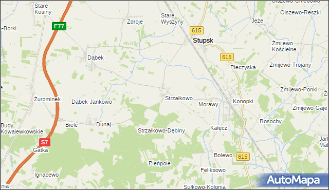 mapa Strzałkowo gmina Stupsk, Strzałkowo gmina Stupsk na mapie Targeo
