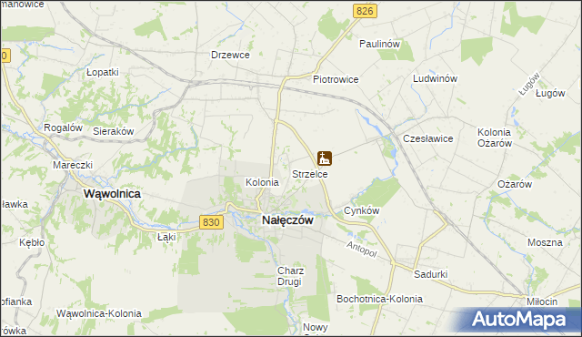 mapa Strzelce gmina Nałęczów, Strzelce gmina Nałęczów na mapie Targeo