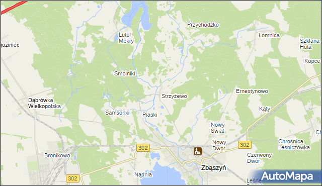 mapa Strzyżewo gmina Zbąszyń, Strzyżewo gmina Zbąszyń na mapie Targeo