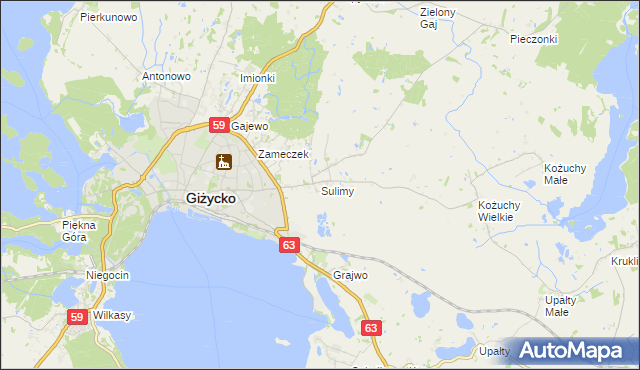 mapa Sulimy gmina Giżycko, Sulimy gmina Giżycko na mapie Targeo