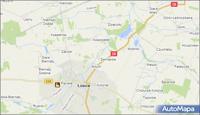 mapa Świniarów, Świniarów na mapie Targeo