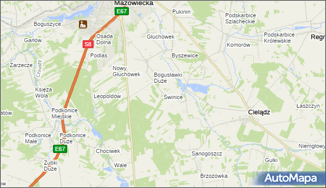 mapa Świnice gmina Rawa Mazowiecka, Świnice gmina Rawa Mazowiecka na mapie Targeo