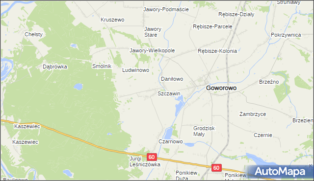 mapa Szczawin gmina Goworowo, Szczawin gmina Goworowo na mapie Targeo