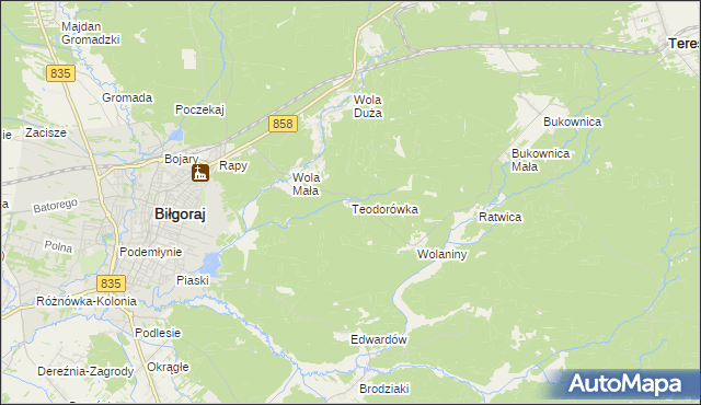 mapa Teodorówka gmina Biłgoraj, Teodorówka gmina Biłgoraj na mapie Targeo