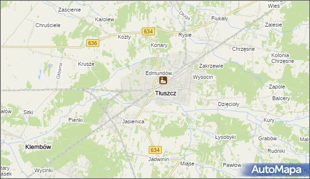 mapa Tłuszcz powiat wołomiński, Tłuszcz powiat wołomiński na mapie Targeo